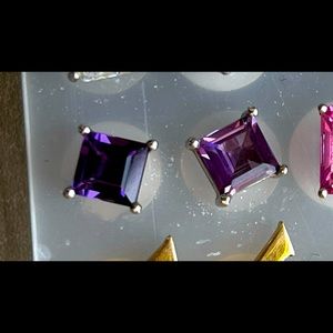 Earrings 14k white gold with purple precious stone